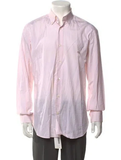 Pre-owned Ferragamo Striped Long Sleeve Dress Shirt In Pink