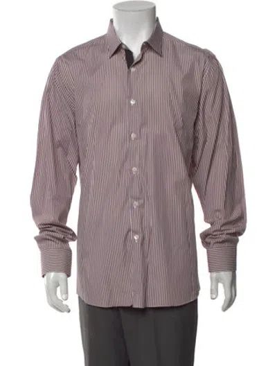 Pre-owned Ferragamo Striped Long Sleeve Dress Shirt In Red