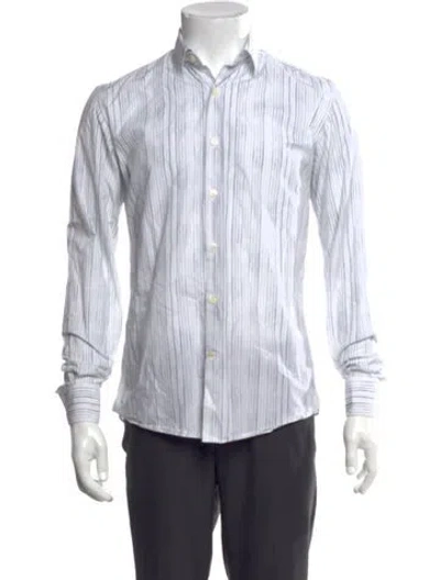 Pre-owned Ferragamo Striped Long Sleeve Dress Shirt In White