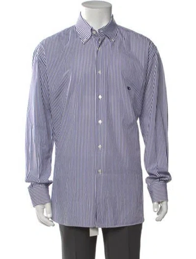 Pre-owned Ferragamo Striped Long Sleeve Dress Shirt In White