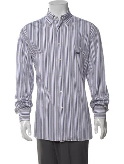 Pre-owned Ferragamo Striped Long Sleeve Dress Shirt In White