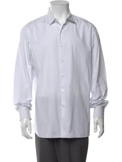 Pre-owned Ferragamo Striped Long Sleeve Dress Shirt In White