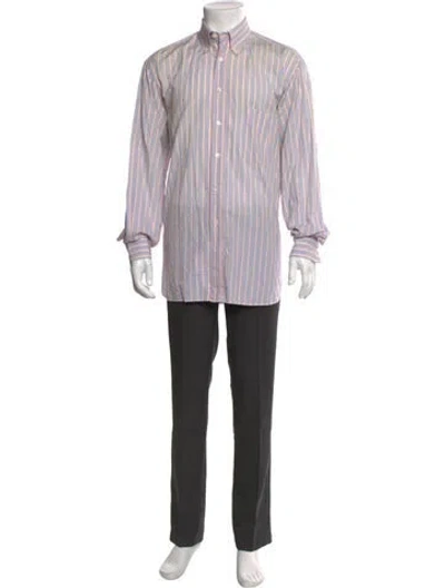 Pre-owned Ferragamo Striped Long Sleeve Shirt In White