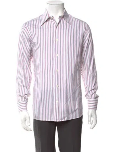Pre-owned Ferragamo Striped Long Sleeve Shirt In White