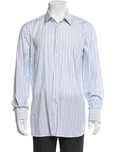 Pre-owned Ferragamo Striped Long Sleeve Shirt In White