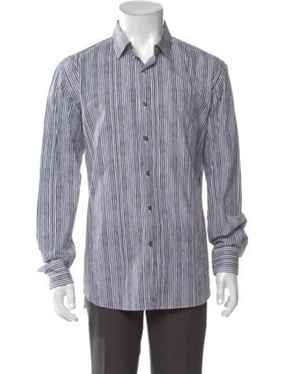 Pre-owned Ferragamo Striped Long Sleeve Shirt In White