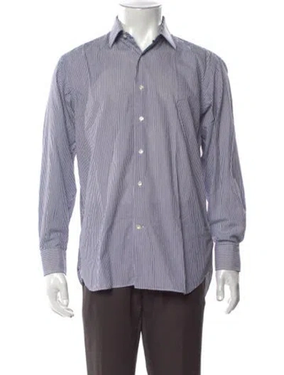 Pre-owned Ferragamo Striped Long Sleeve Shirt In White