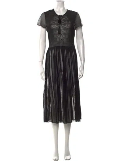 Pre-owned Ferragamo Striped Midi Length Dress In Black