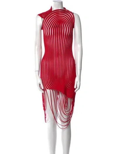 Pre-owned Ferragamo Striped Midi Length Dress In Red