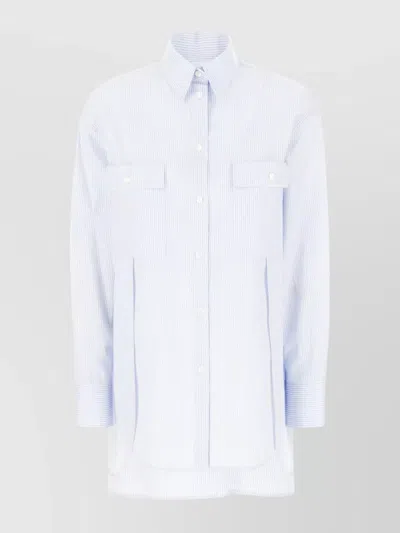 Ferragamo Striped Pattern Shirt Chest Pockets In Blue