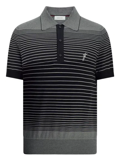 Ferragamo Degrade Striped Polo Shirt In Black