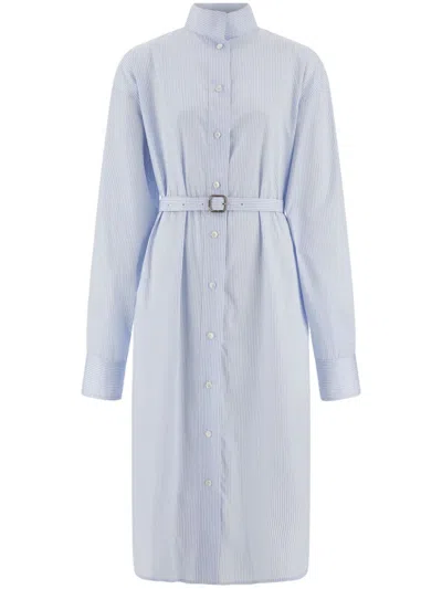 Ferragamo Striped Shirt Dress In White