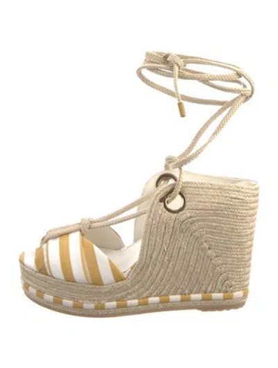 Pre-owned Ferragamo Striped Studded Accents Espadrilles In Blue/white