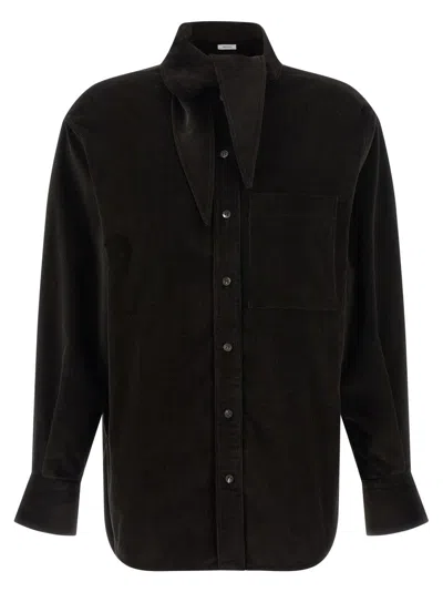 FERRAGAMO STRIPED VELVET OVERSHIRT WITH LAVALLIÈRE COLLAR