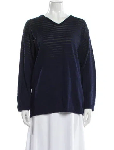 Pre-owned Ferragamo Striped V-neck Sweater In Blue
