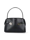 Ferragamo Hug Black Shoulder Bag With Logo Print On The Front In Leather Woman In Multi