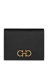 Ferragamo Structured Black Calfskin Wallet With Gold Logo In Black