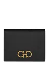 Ferragamo Structured Black Calfskin Wallet With Gold Logo In Black