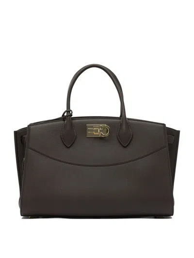 Ferragamo Structured Brown Calf Goat Leather Handbag