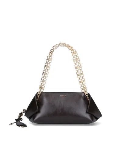 Ferragamo Brown Shoulder Bag With Logo Strap And Logo Lettering On The Front In Leather Woman In Black