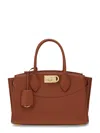 Ferragamo Structured Calf Leather Handbag With Gold-tone Clasp In Brown