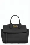 Ferragamo Structured Calf Leather Tote Bag In Black