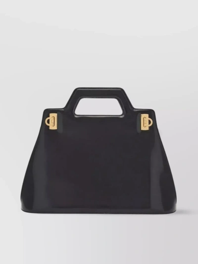 FERRAGAMO STRUCTURED GOLD-TONE HANDLE BAG