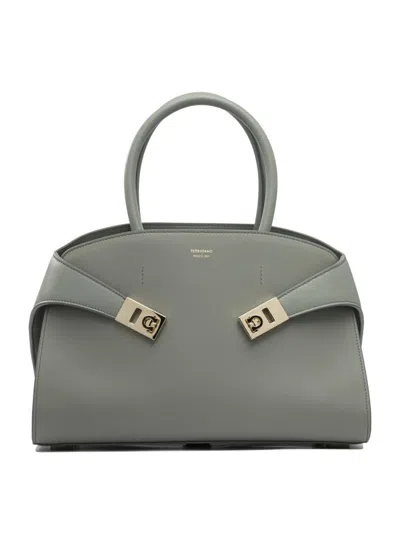 Ferragamo Structured Grey Leather Handbag In Gray