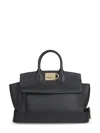Ferragamo Structured Leather Bag With Front Flap In Black
