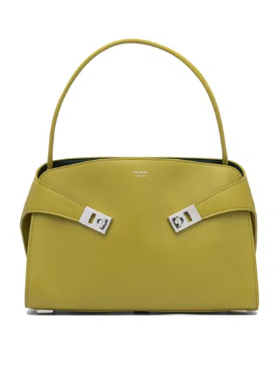 Ferragamo Structured Leather Crossbody Bag In Green
