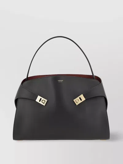 FERRAGAMO STRUCTURED LEATHER SHOULDER BAG