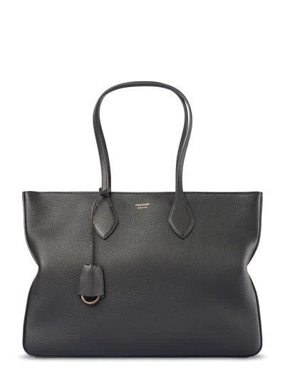 Ferragamo Structured Pebbled Leather Tote With Gold Details In Black