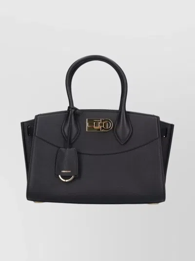 Ferragamo Structured Shoulder Bag Detachable Strap In Black