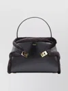 Ferragamo Hug Shearling-trimmed Leather Shoulder Bag In Black