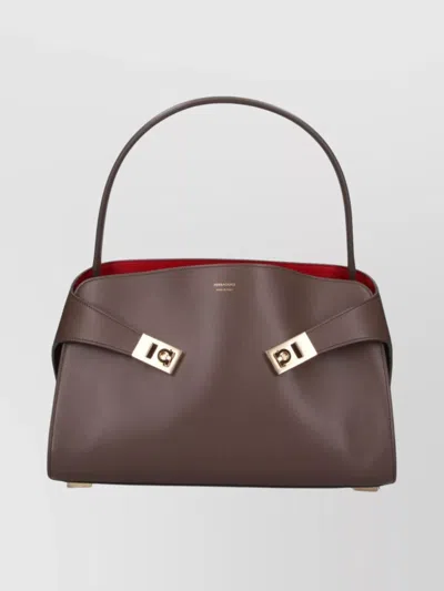 Ferragamo Structured Shoulder Bag Top Handle In Brown