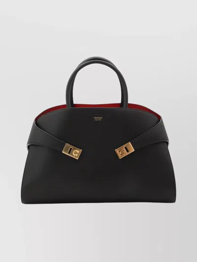 Ferragamo Structured Shoulder Bag Top Handles In Black