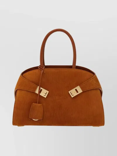 Ferragamo Hug Small Leather Tote Bag In Brown