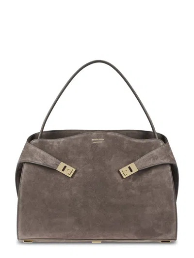 Ferragamo Structured Suede Bag With Gold-tone Hardware In Brown