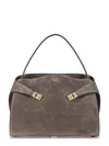 Ferragamo Structured Suede Bag With Gold-tone Hardware In Gray