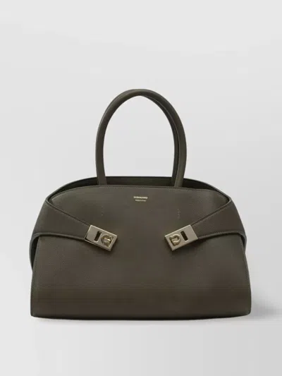 Ferragamo Structured Top Handle Shoulder Bag In Green