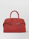 Ferragamo Structured Red Leather Shoulder Bag In Red