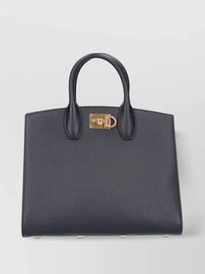 Ferragamo Structured Top Handles Tote Bag In Black