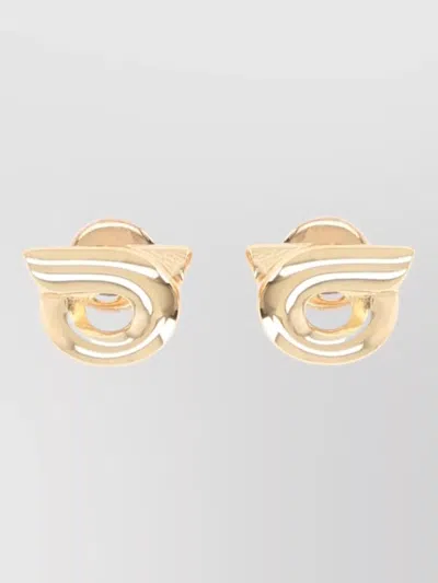 Ferragamo Stud Earrings Metallic Finish Modern Design In Gold