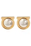 Ferragamo Gold Gancini Pearl Earrings In Gold