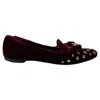 Ferragamo Studded Bow Detail Ballet Flats In Burgundy Velvet In Red
