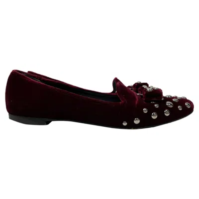 Ferragamo Studded Bow Detail Ballet Flats In Burgundy Velvet In Red