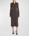 FERRAGAMO STUDDED BUTTON DOWN MIDI VISCOSE JERSEY DRESS