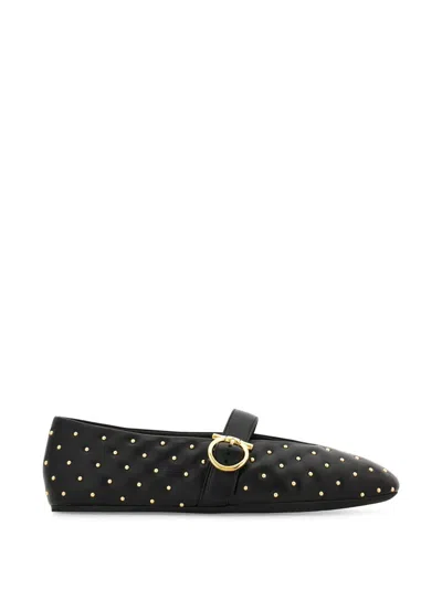 Ferragamo Leather Loafers Almond Toe Studded V Opening In Multi
