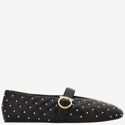 Ferragamo Stud-embellished Nappa Leather Ballerina Flat In Black