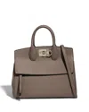 Ferragamo Studio Bag Small Leather Satchel In Caraway Seed